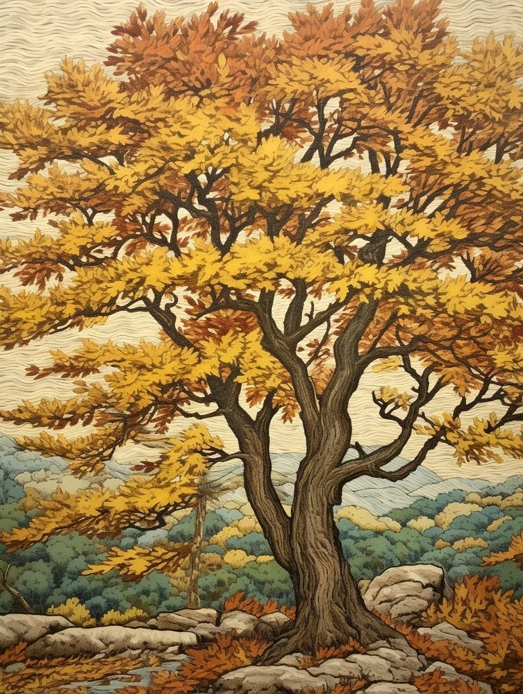 American Elm 3 Vintage Autumn Tree Print