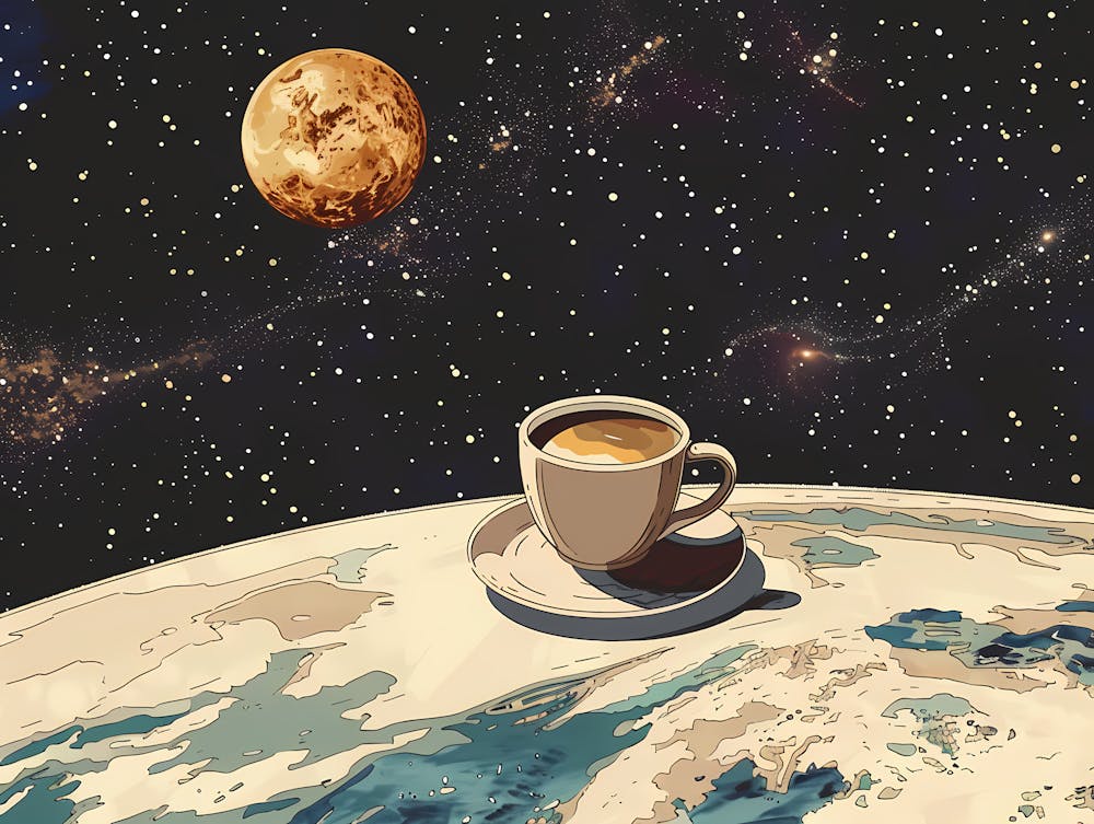 Kaffeetasse im Weltraum Minimalistisch