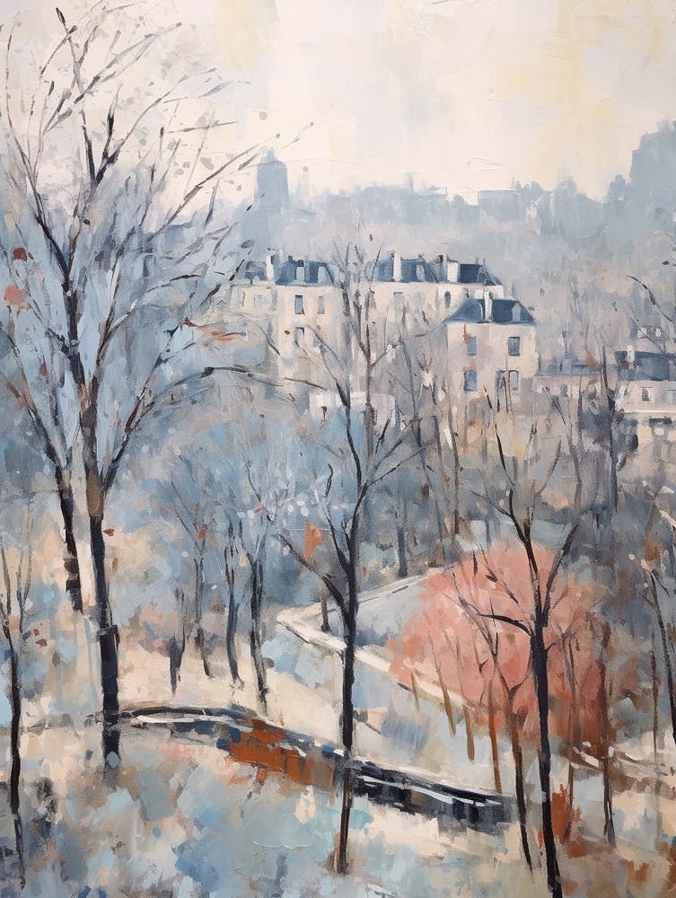 Winter City Park Painting Parc Des Buttes Chaumont Paris France 1