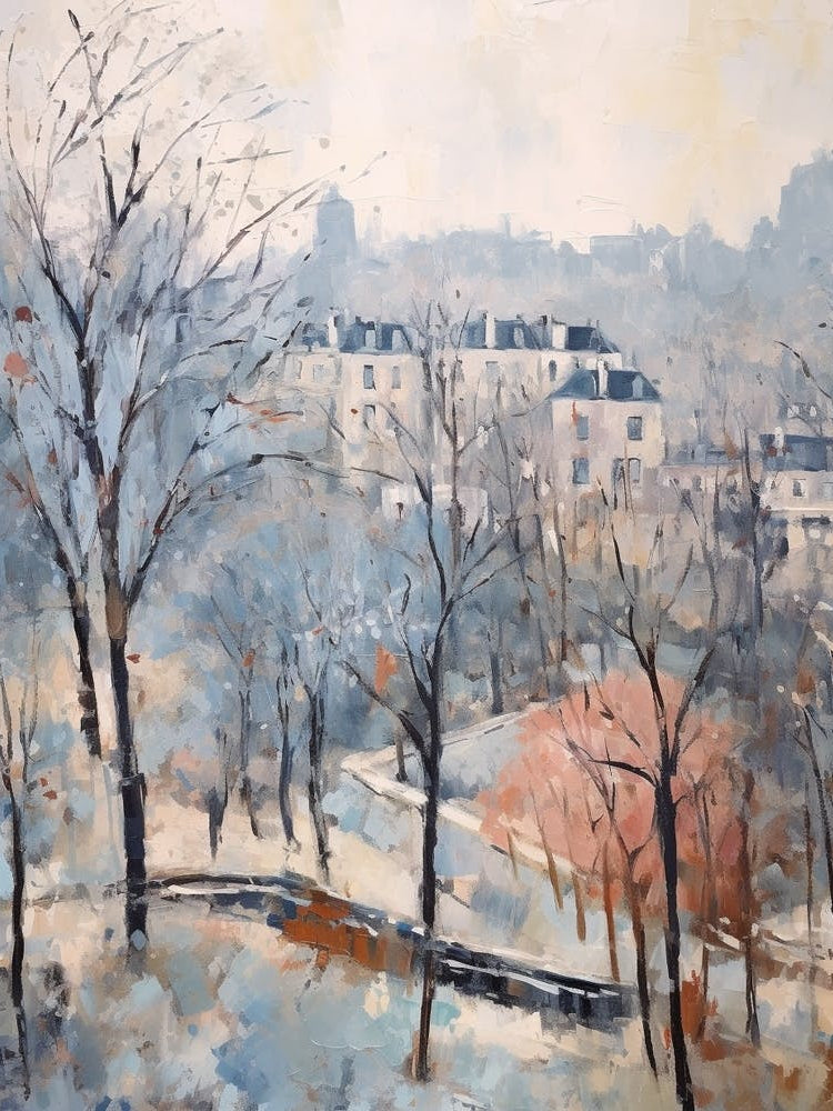 Winter City Park Painting Parc Des Buttes Chaumont Paris France 1