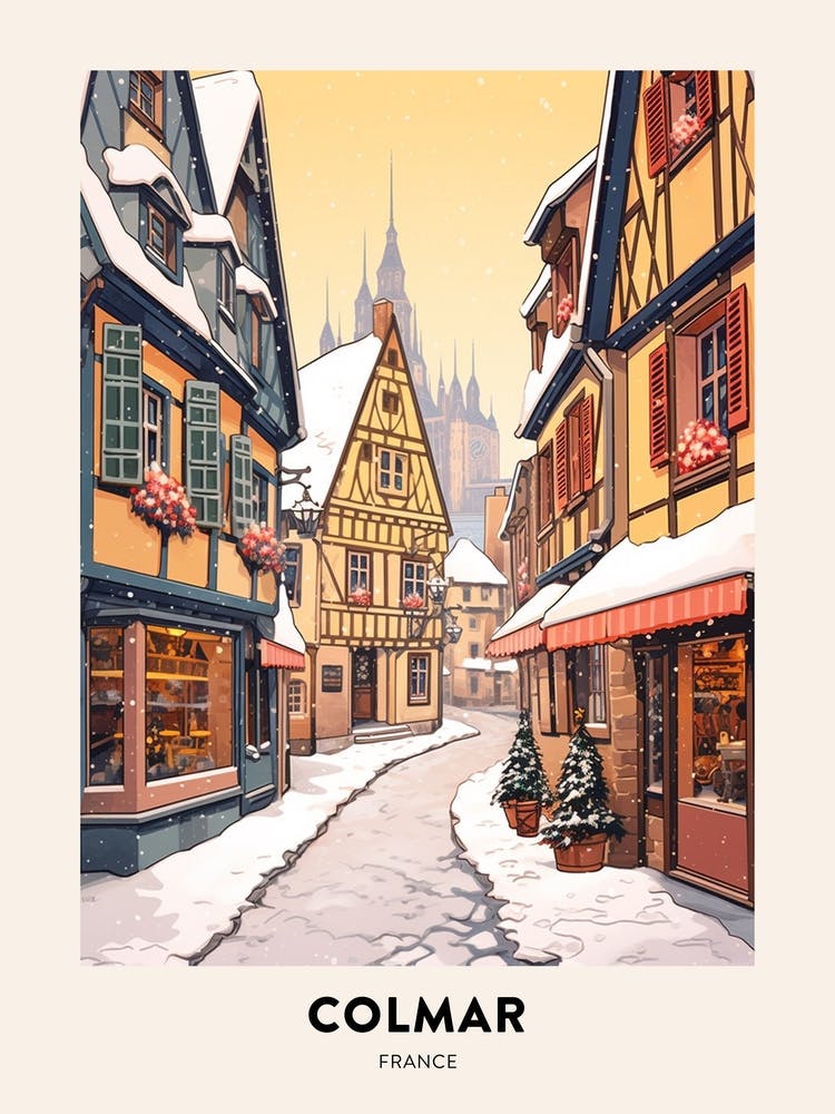 Vintage Winter Travel Poster Colmar France 2