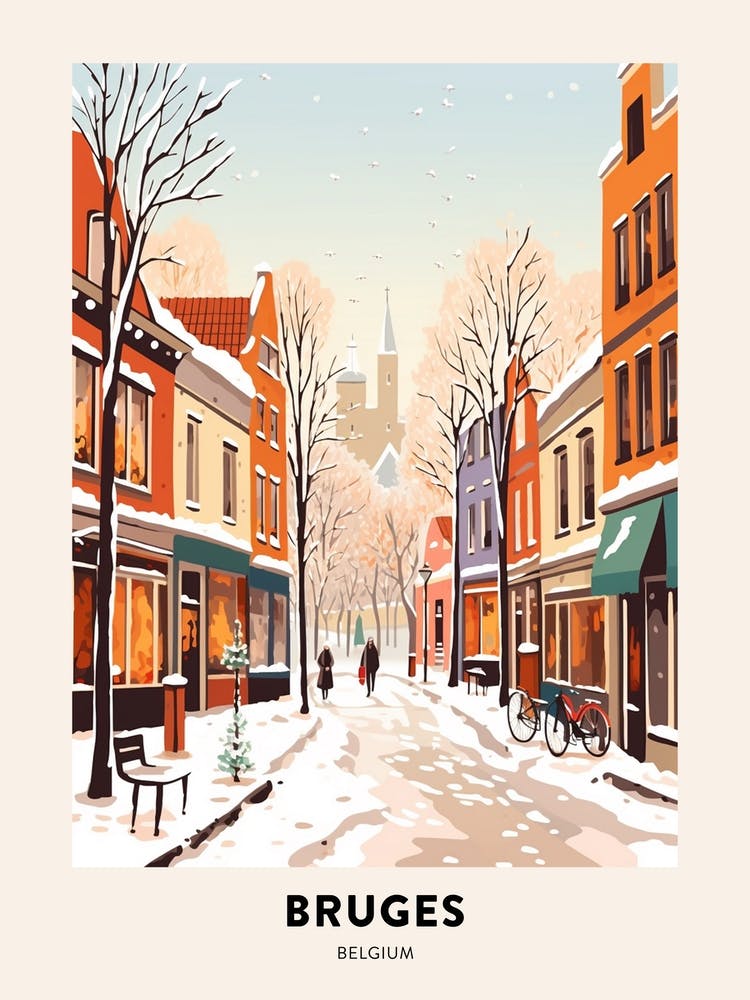 Affiche de Voyage Hivernale Vintage - Bruges Belgique 1