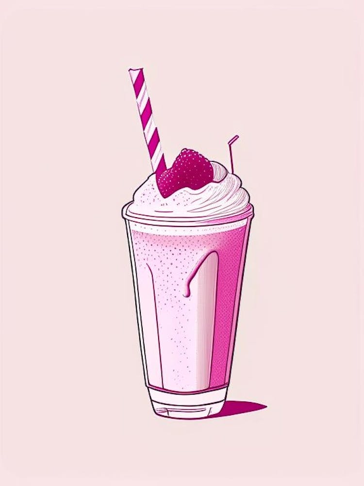 Raspberry Milkshake Dairy Food Minimal Line Drawing 4