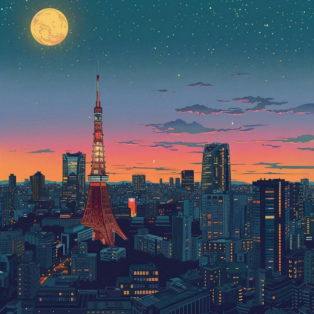 Tokios Skyline bei Nacht