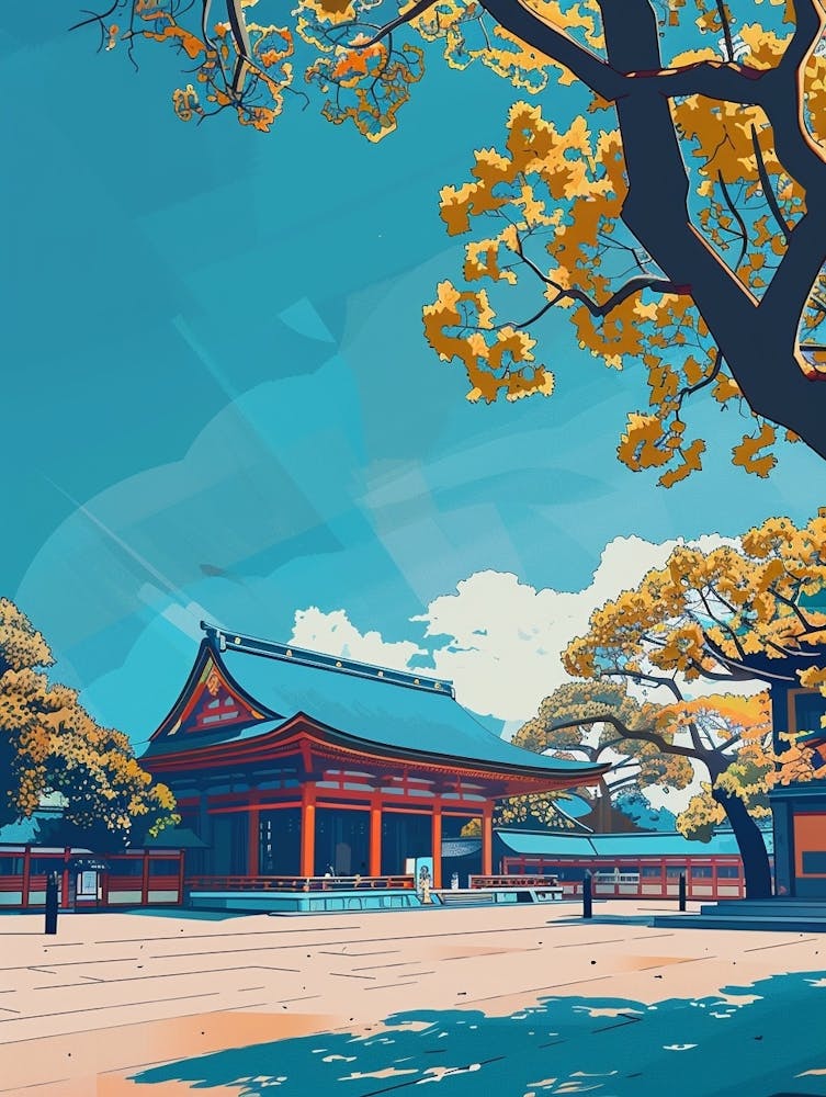 Meiji Shrine Tokyo 2 Colourful Illustration