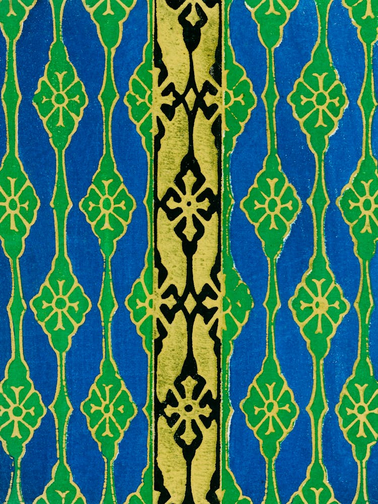 Vintage Ukiyo-e Woodblock Print Of Japanese Textile, Shima Shima, Furuya Korin (264)