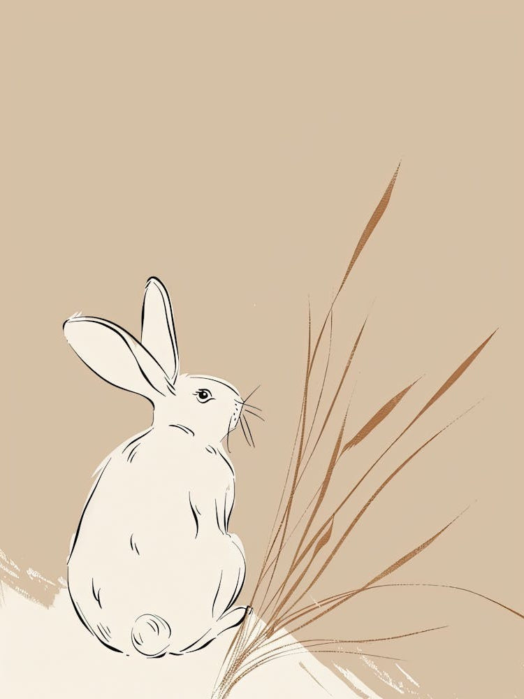 Rabbit In Grass - Boho, Line Art