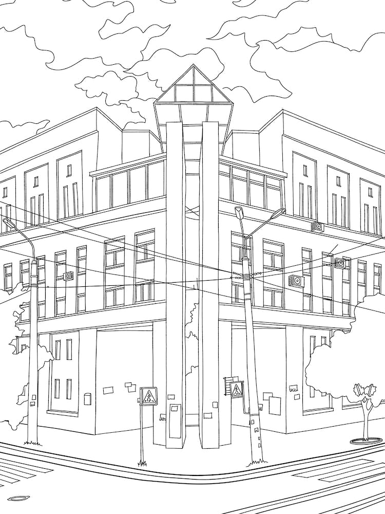 Kyiv Modernist Building Sketch