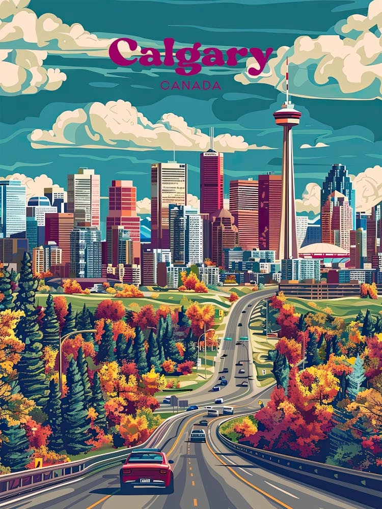 Calgary Canada Retro Travel Illustration