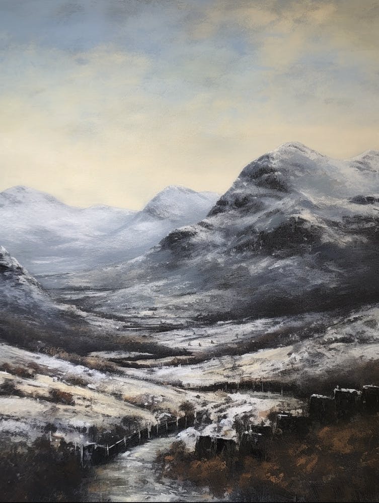 Vintage Winter Painting Snowdonia National Park United Kingdom 2