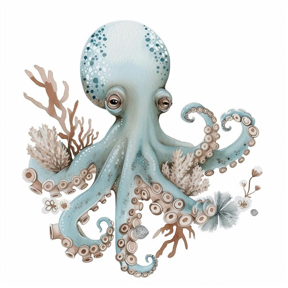 Storybook Style Octopus With Ocean Plants 2