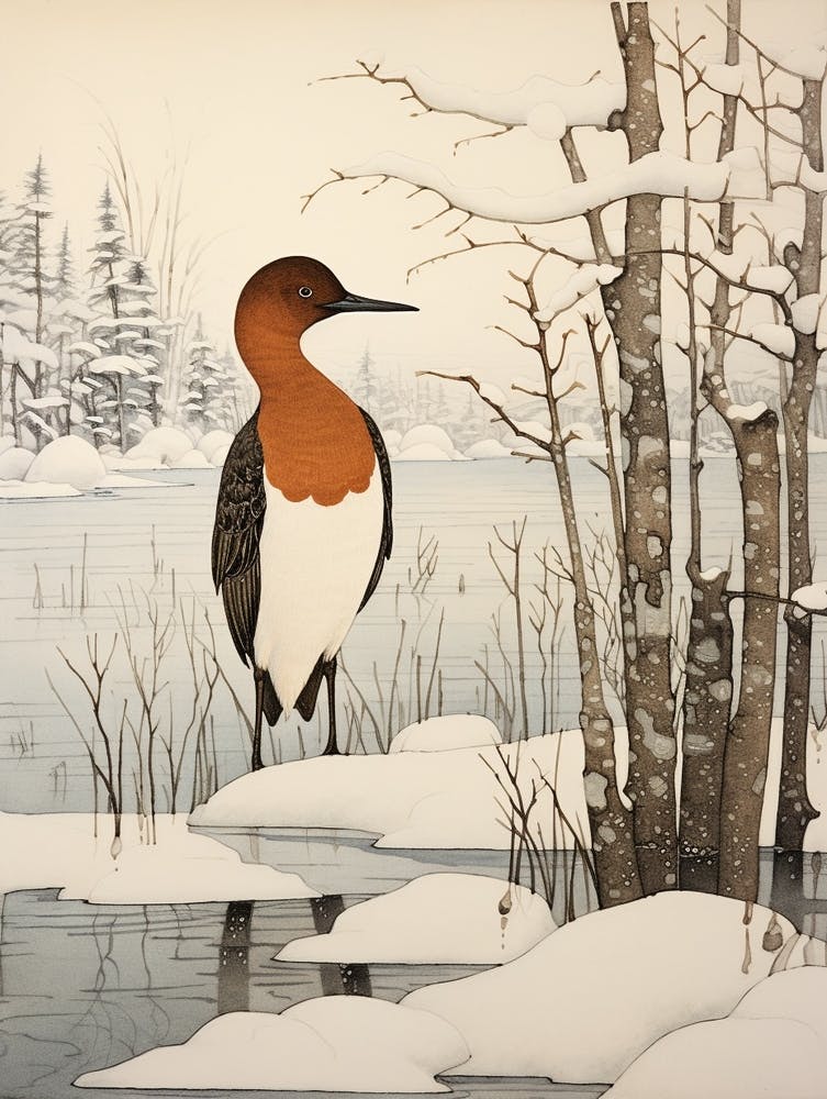Peinture d'oiseau d'hiver Fuligule à dos blanc 3