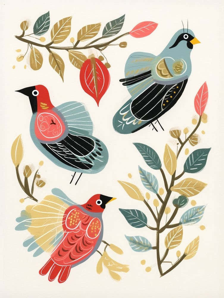 Folk Style Bird Painting Cardinal 1