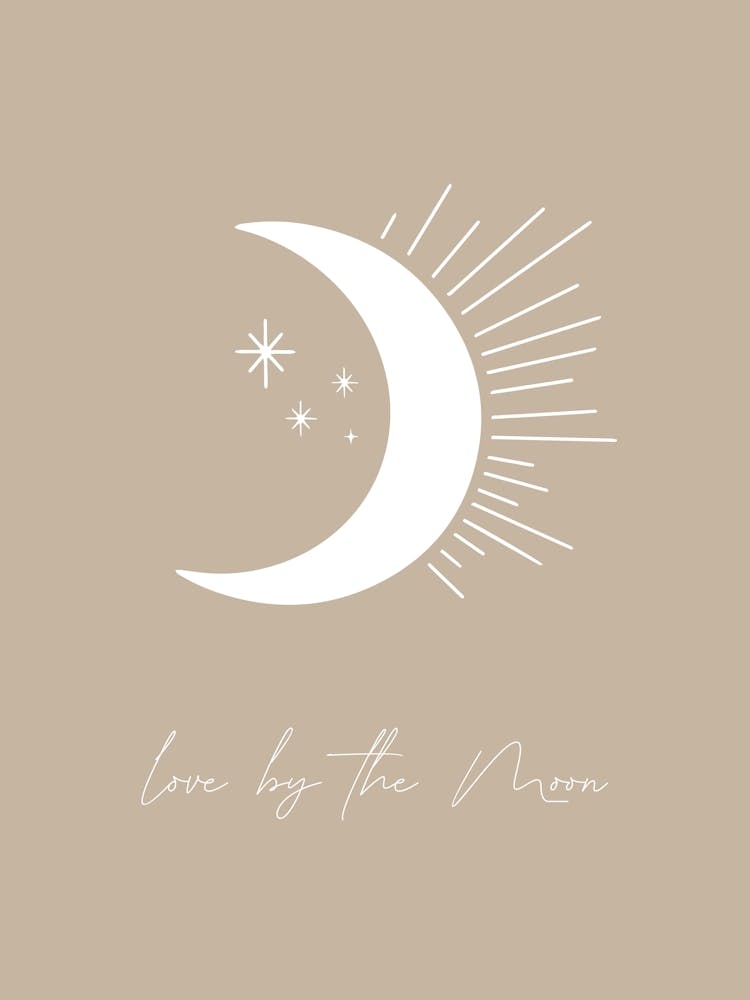 Love By the Moon in Beige, Boho Line Art