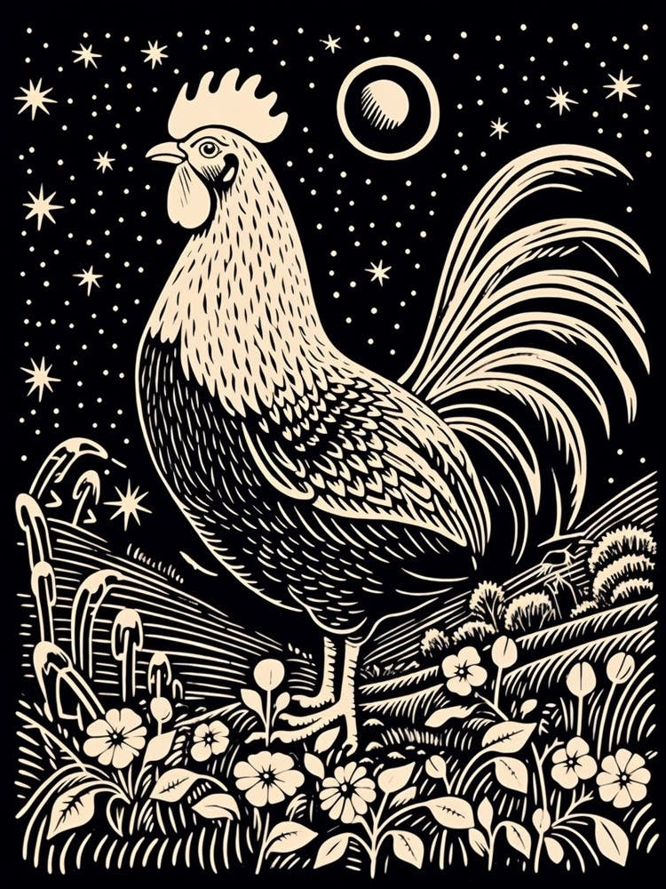B&W Bird Linocut Chicken 5