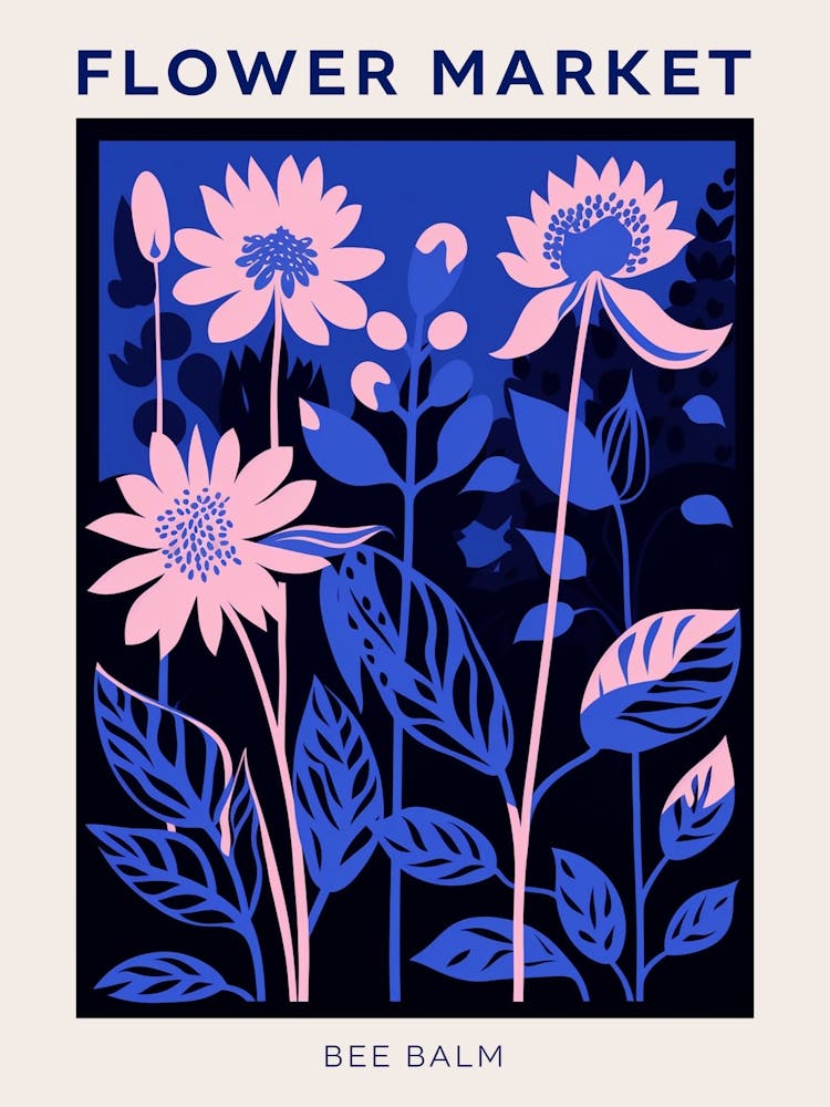 Blue Flower Market Poster Bee Balm 2