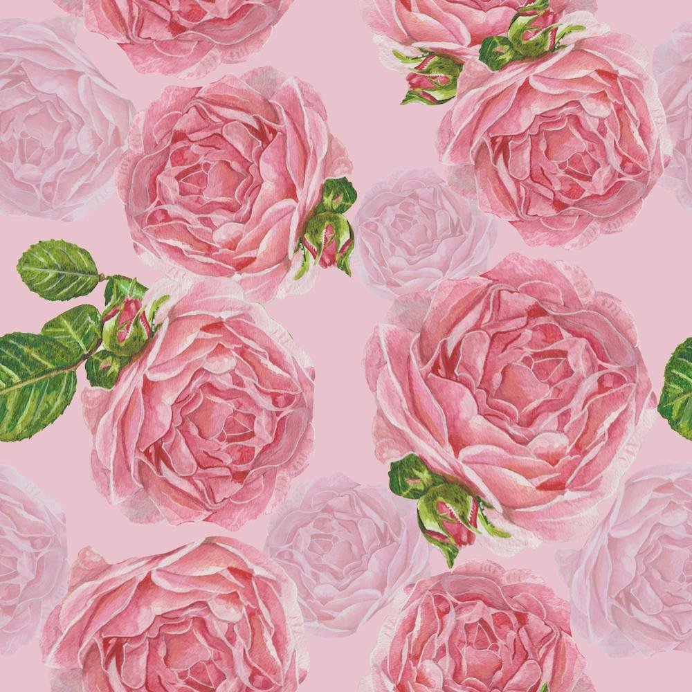 Beautiful Pink Hand Drawn Watercolor Roses Pattern Square