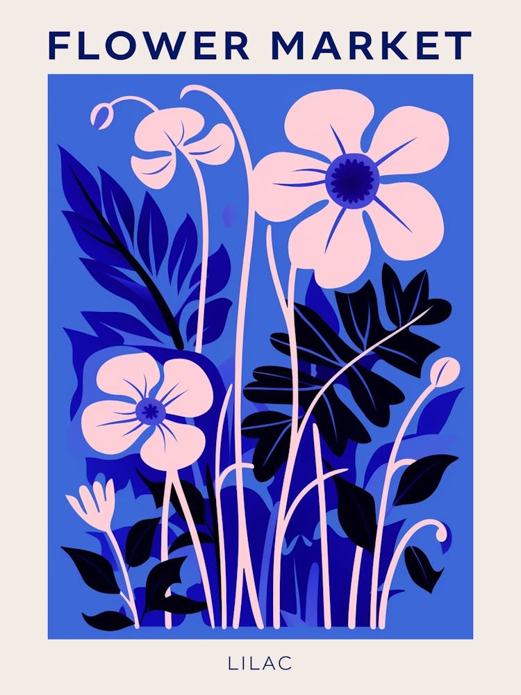 Affiche Marché aux Fleurs Bleu Lilas 1