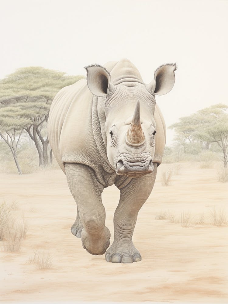 Rhino Walking Through The Savannah Landscape