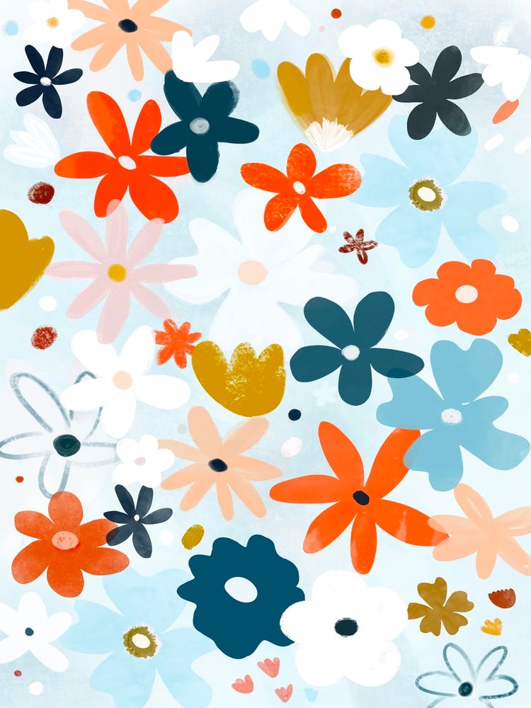 Retro Blue And Orange Floral