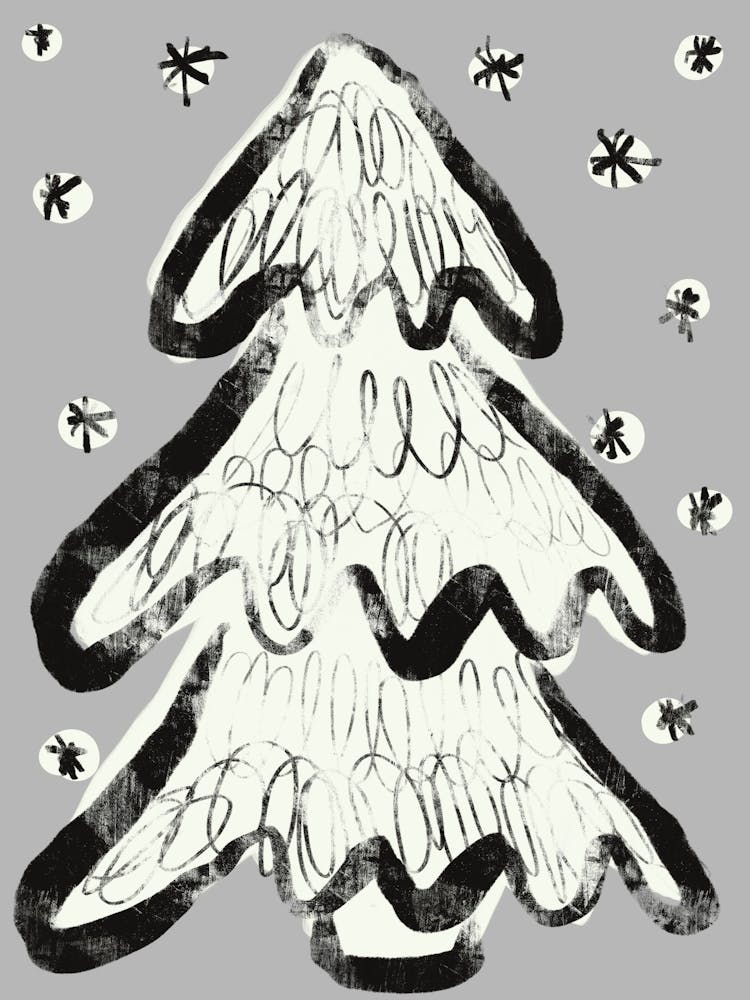 Christmas Tree And Snow (Grey)