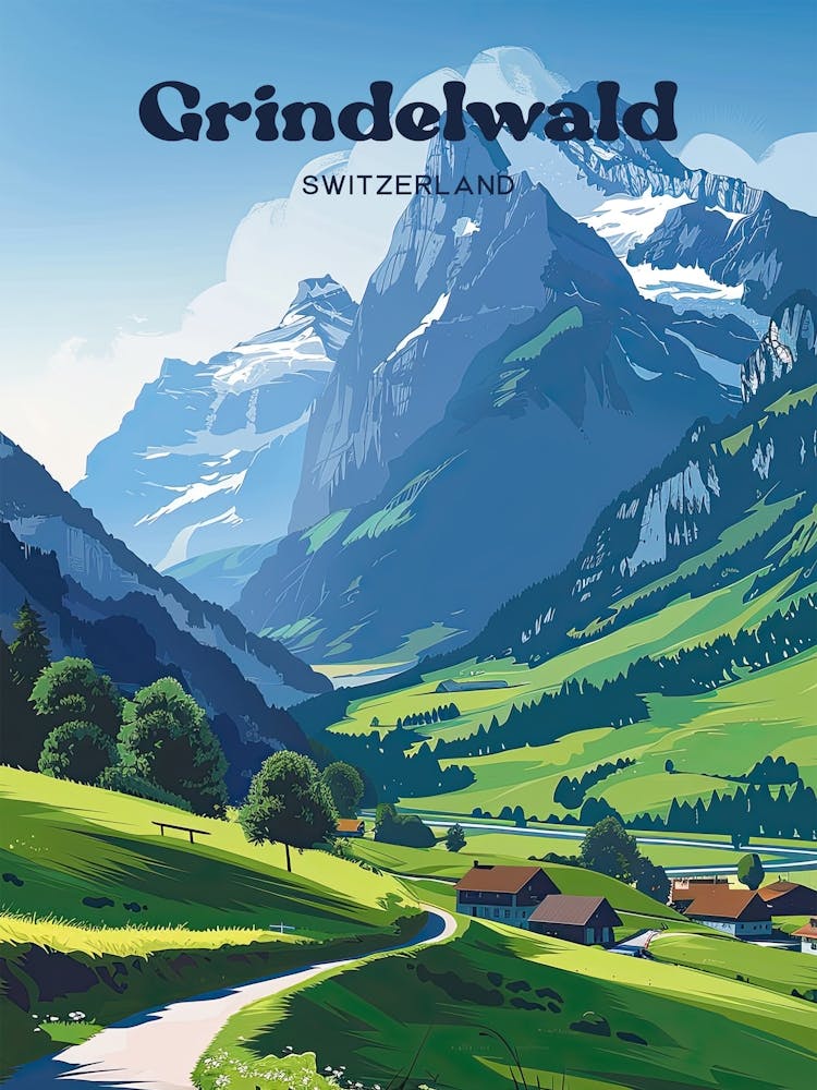 Grindelwald Switzerland Alpine Travel Illustration