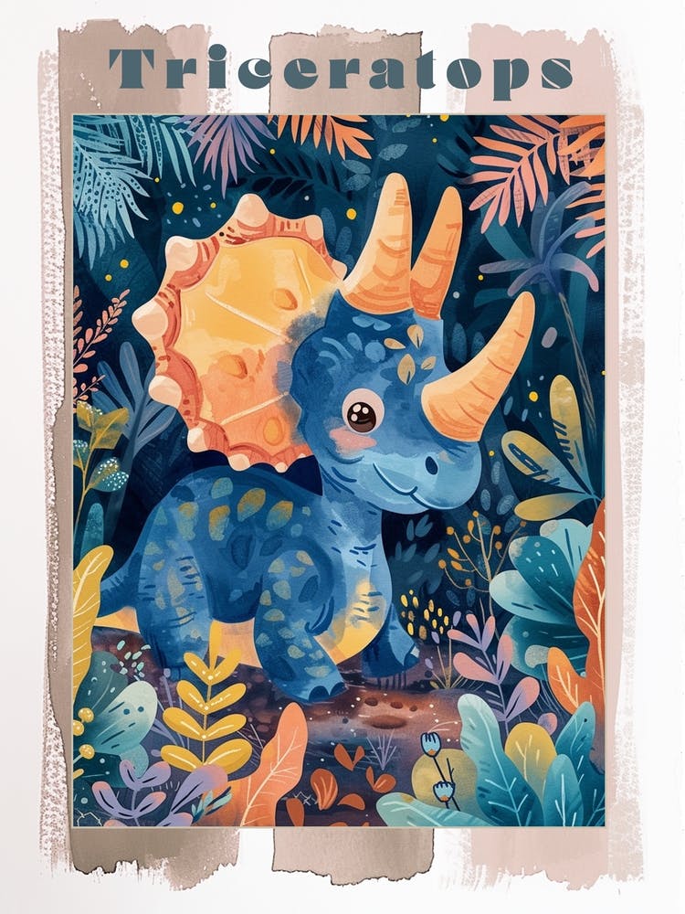 Cute Triceratops Watercolour 1 Poster
