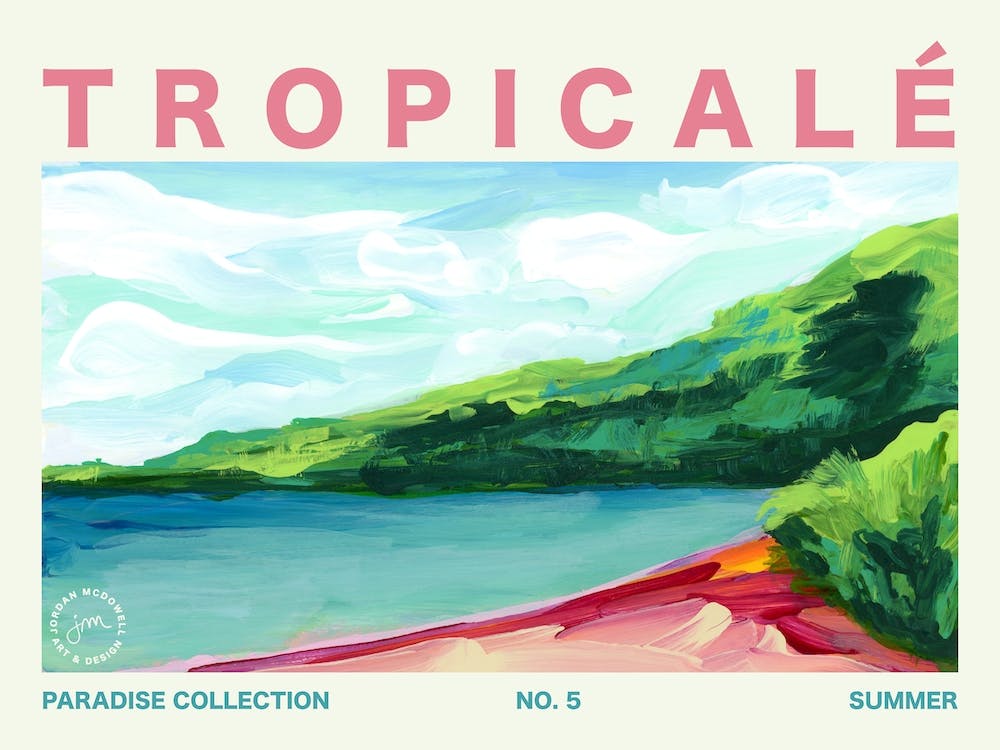 Lush Tropical Beach And Ocean Landscape Typography