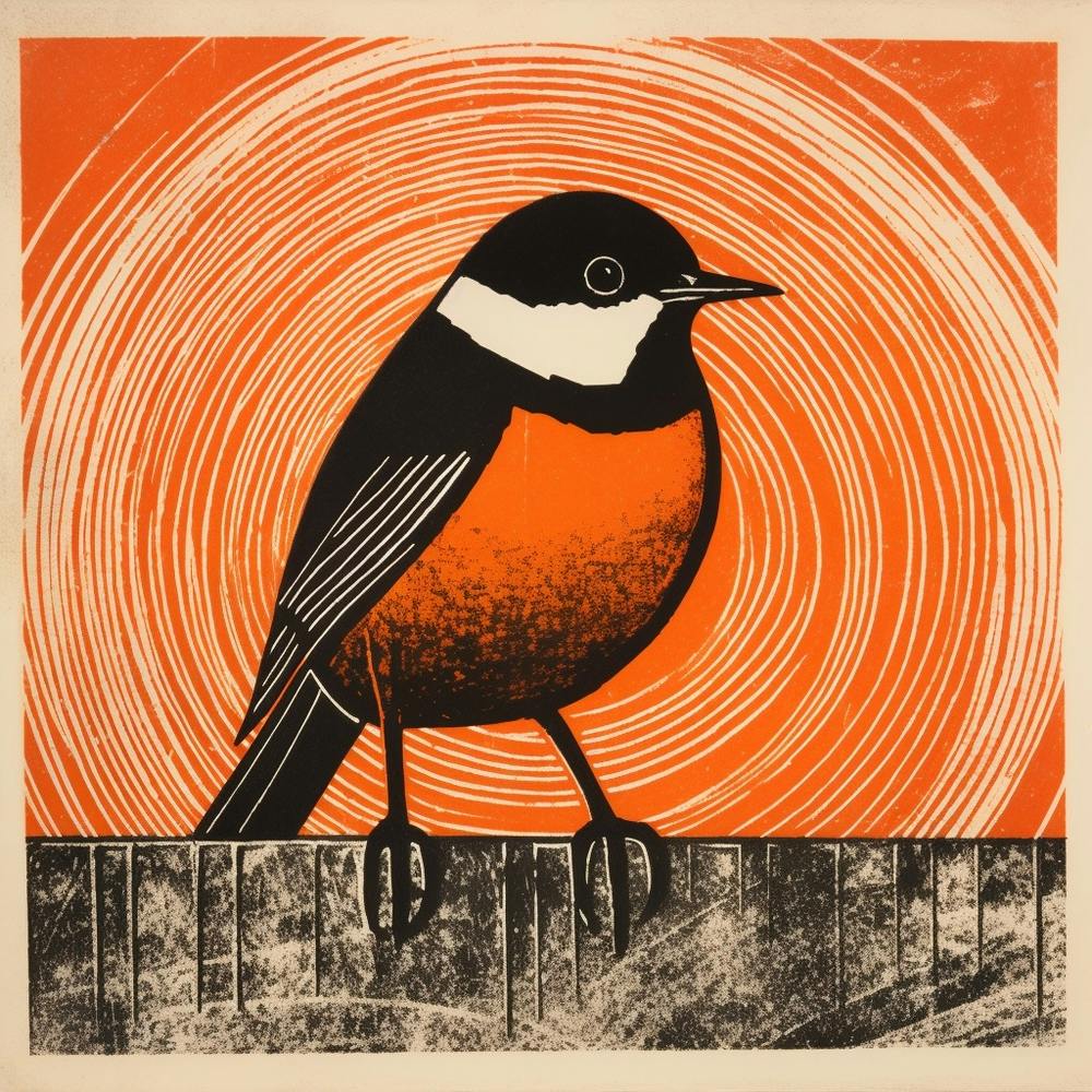 Lithographie d'Oiseau Rétro Mésange de Caroline 3