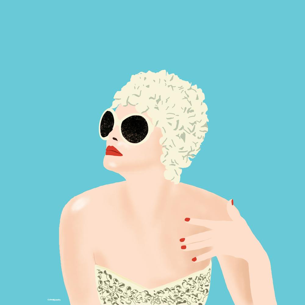 Retro, Swiming Woman With White Swim Hat