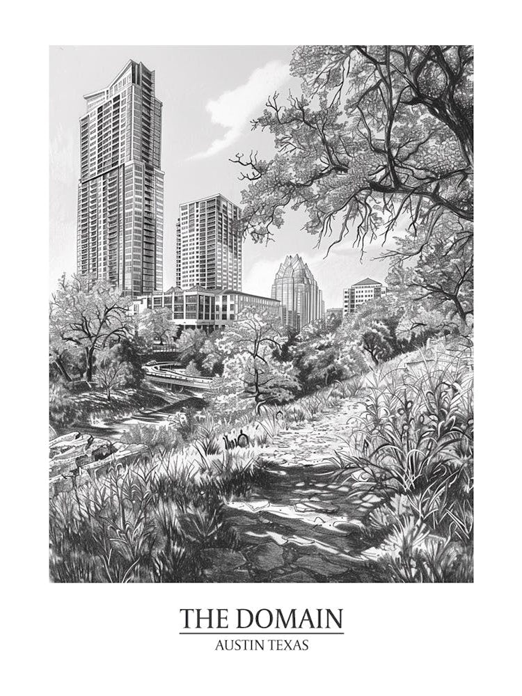 The Domain Austin Texas Black And White Drawing 2 Poster