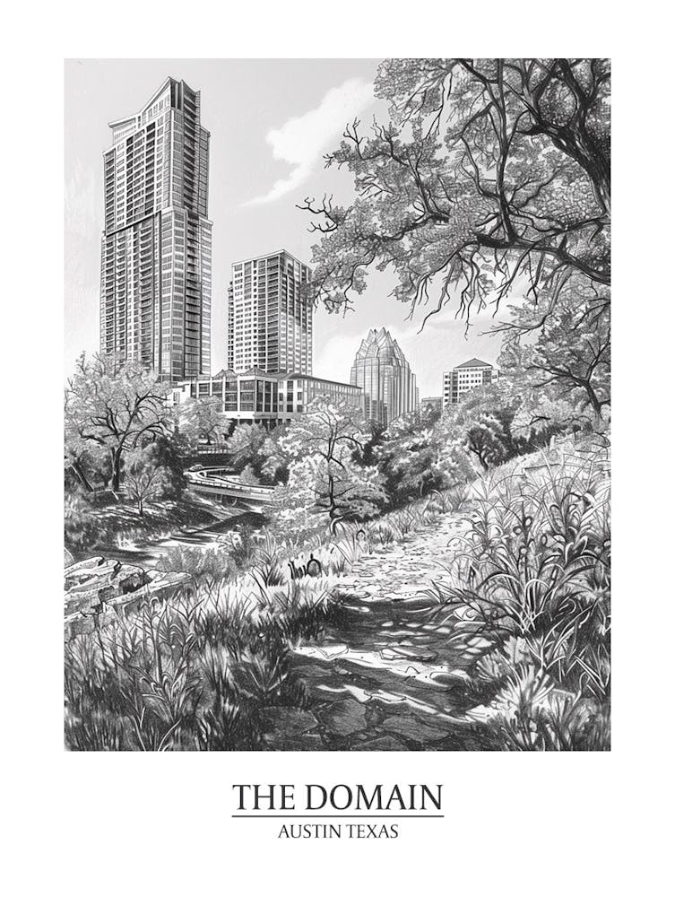 The Domain Austin Texas Black And White Drawing 2 Poster