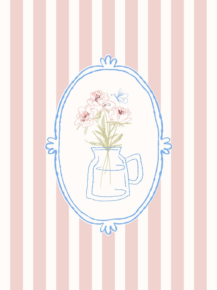 Vintage Striped Botanical Pink Poster