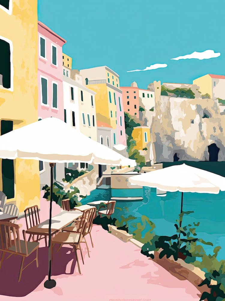 Capri, Italy, Flat Pastels Tones Illustration 4