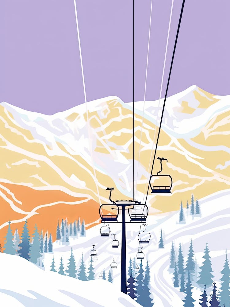 Telluride Ski Resort   Colorado, Usa, Ski Resort Pastel Colours Illustration 3
