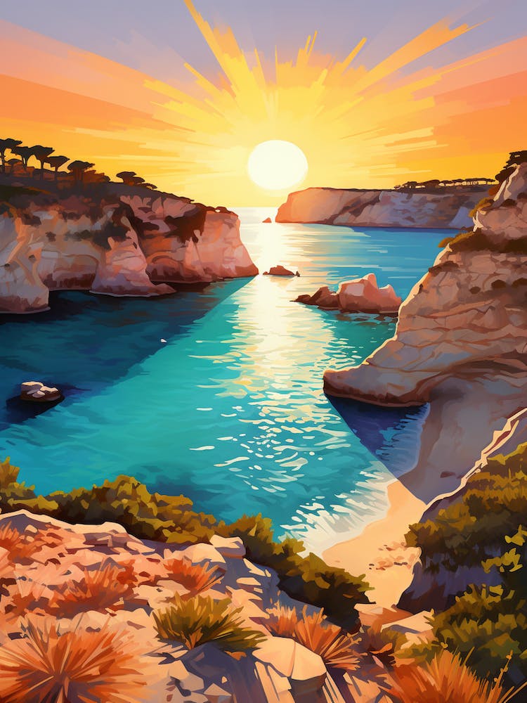 A Painting Of Cala Macarella Beach Menorca Spain 2