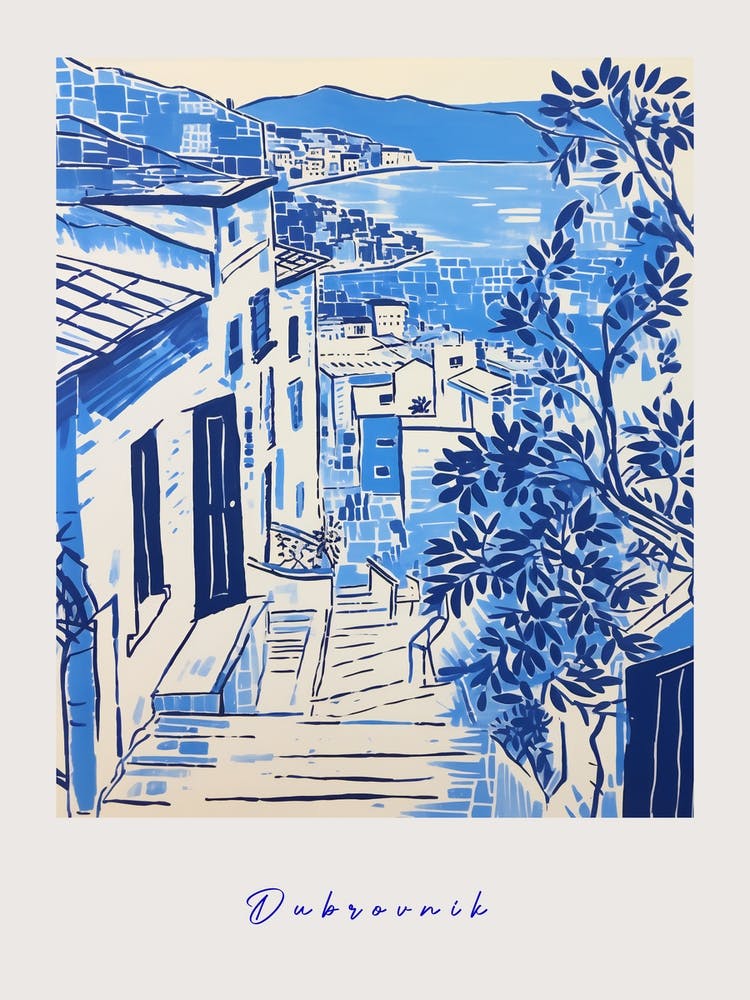 Dubrovnik Croatia 4 Mediterranean Blue Drawing Poster