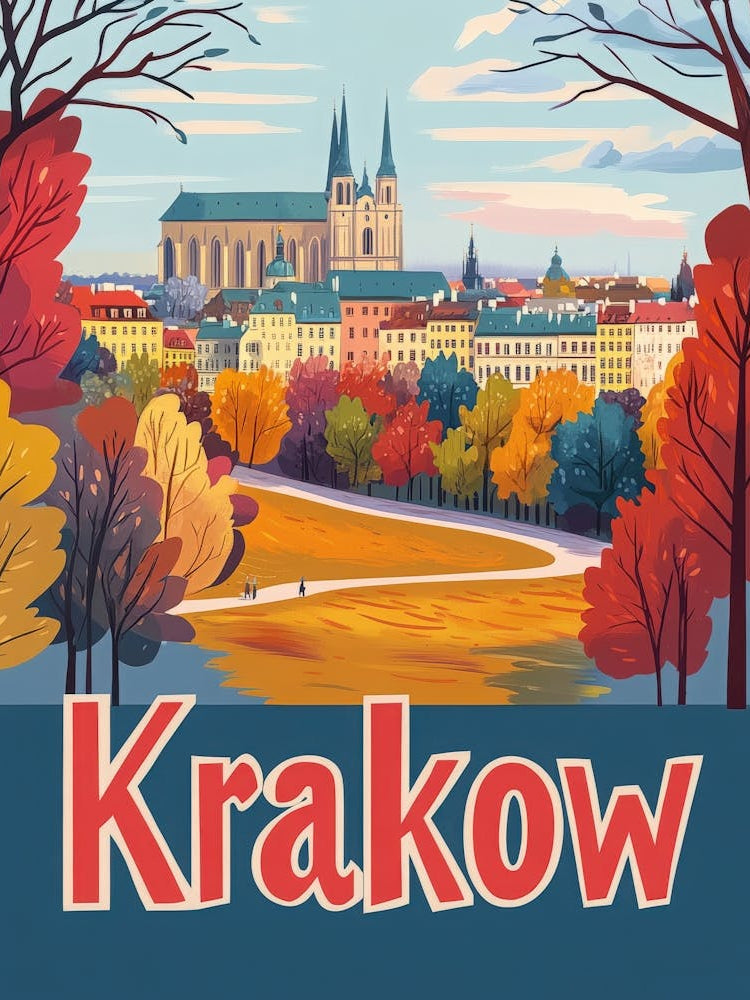 Aihrgdesign A Mid Century Modern Travel Poster For Krakow 2