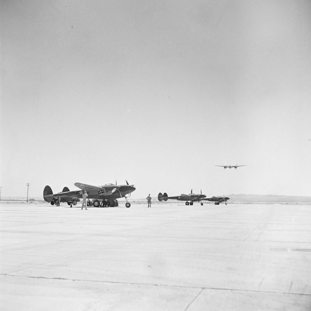 Untitled Photo, Possibly Related To Buzzing The Field, Member Of Interceptor Squadron Swoops Low Over