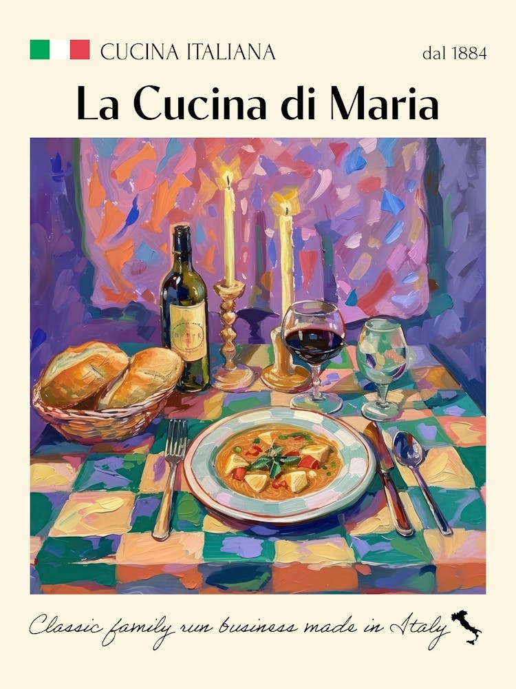 La Cucina Di Maria Trattoria Italian Poster Food Kitchen