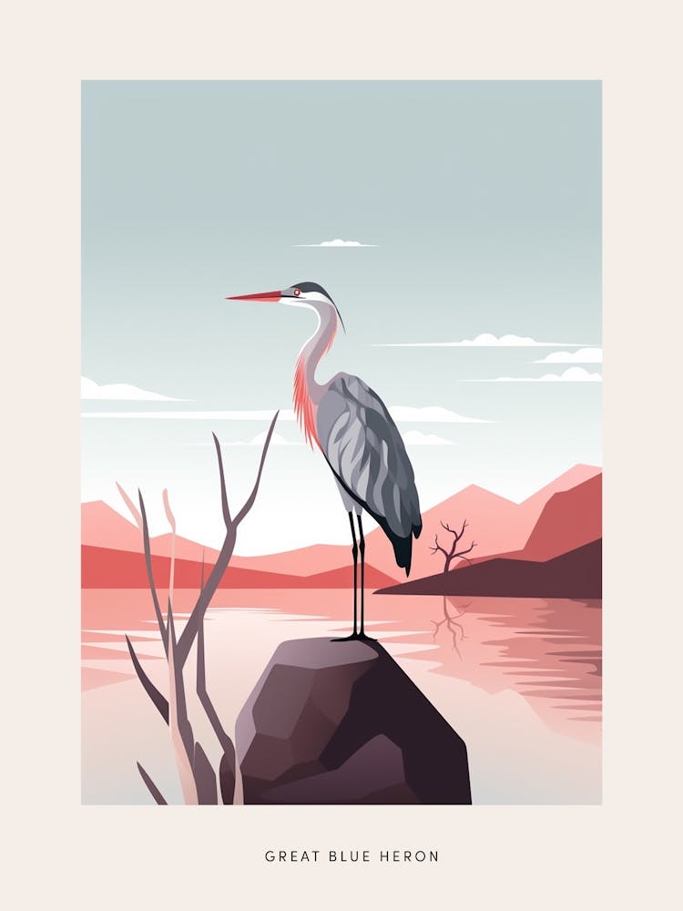 Minimalist Great Blue Heron 2 Bird Poster
