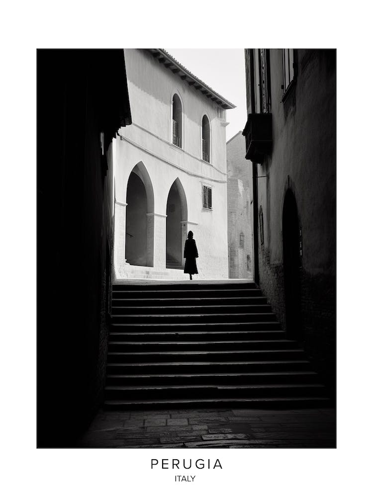 Poster Of Perugia, Italy, Black And White Analogue Photography 4