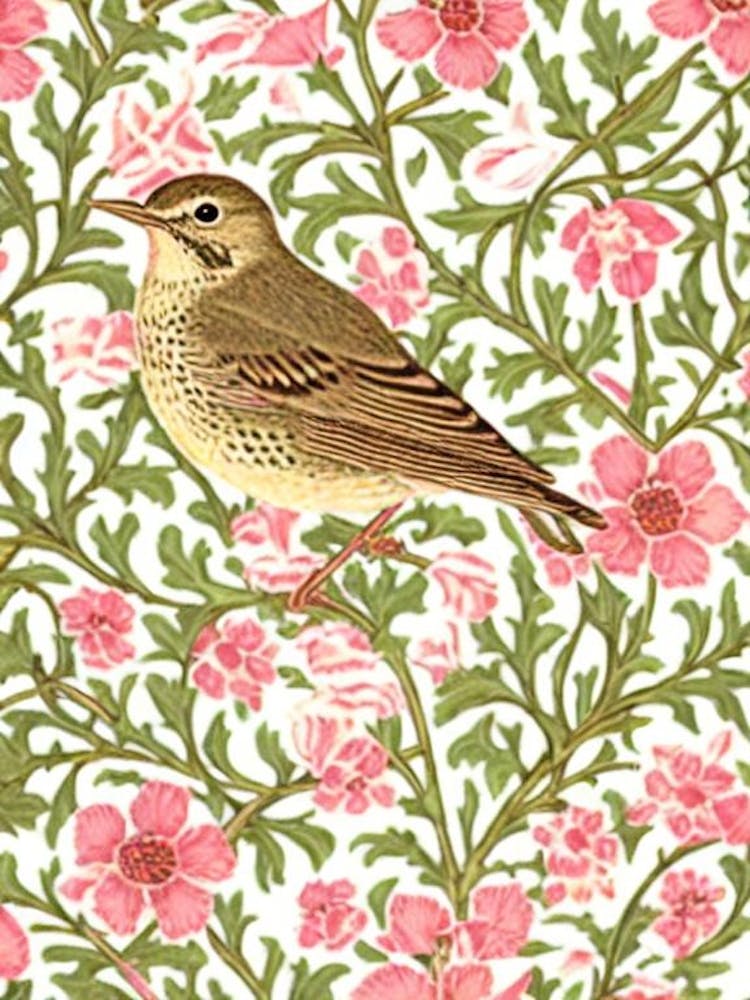 Hermit Thrush William Morris Style Bird