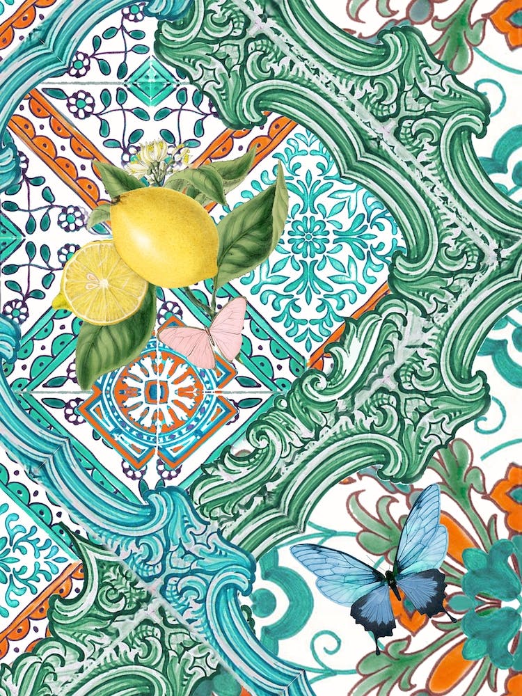 Sicilian azure tiles, lemons and flowers