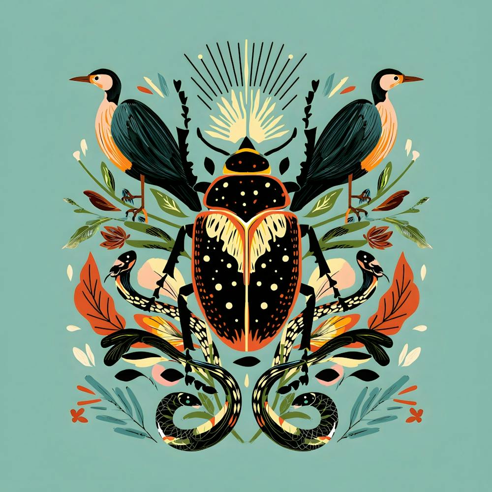 Ornate Beetle, Birds & Snakes - Rich Nature
