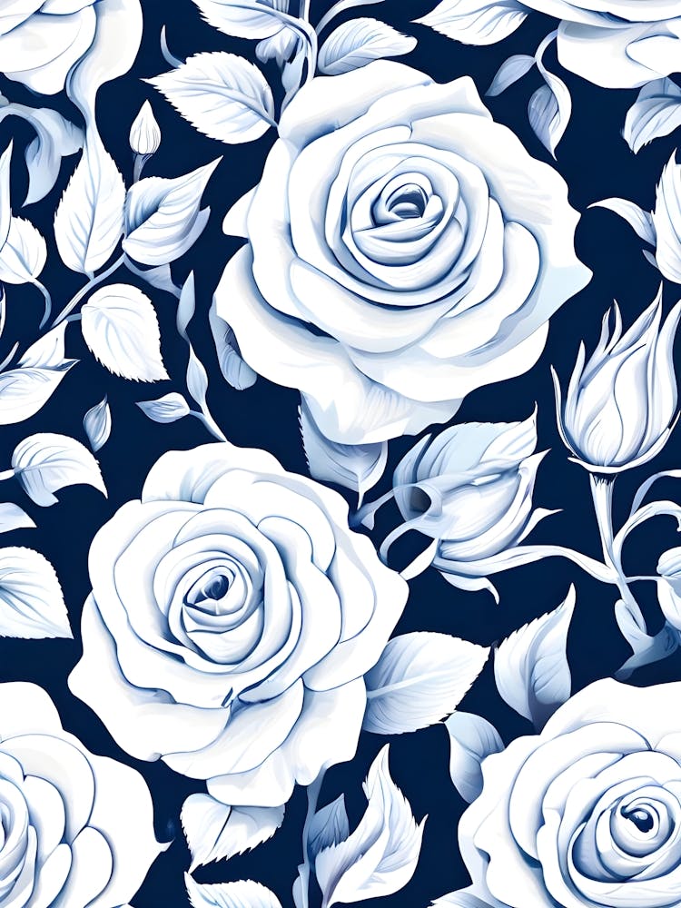 White Roses On A Blue Background