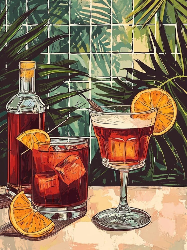 Selection Of Negroni Linework Illustration 1