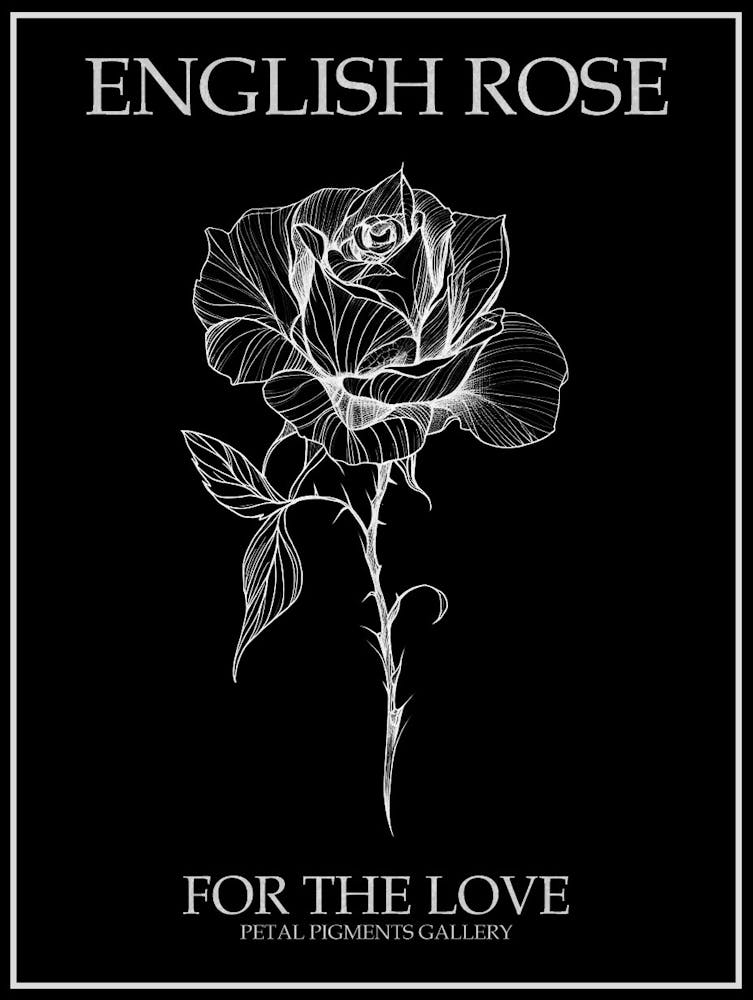 English Rose Black And White Line Drawing 37 Poster Inverted