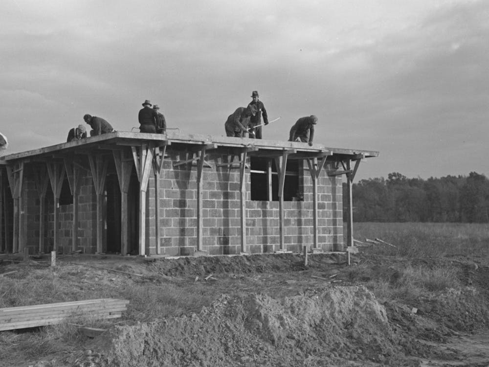 Men Working On Roof Of House Under Construction, Jersey Homesteads, Hightstown, New Jersey By Russell Lee