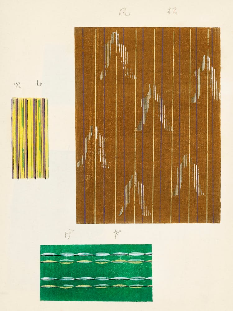 Vintage Ukiyo-e Woodblock Print Of Japanese Textile, Shima Shima, Furuya Korin (184)